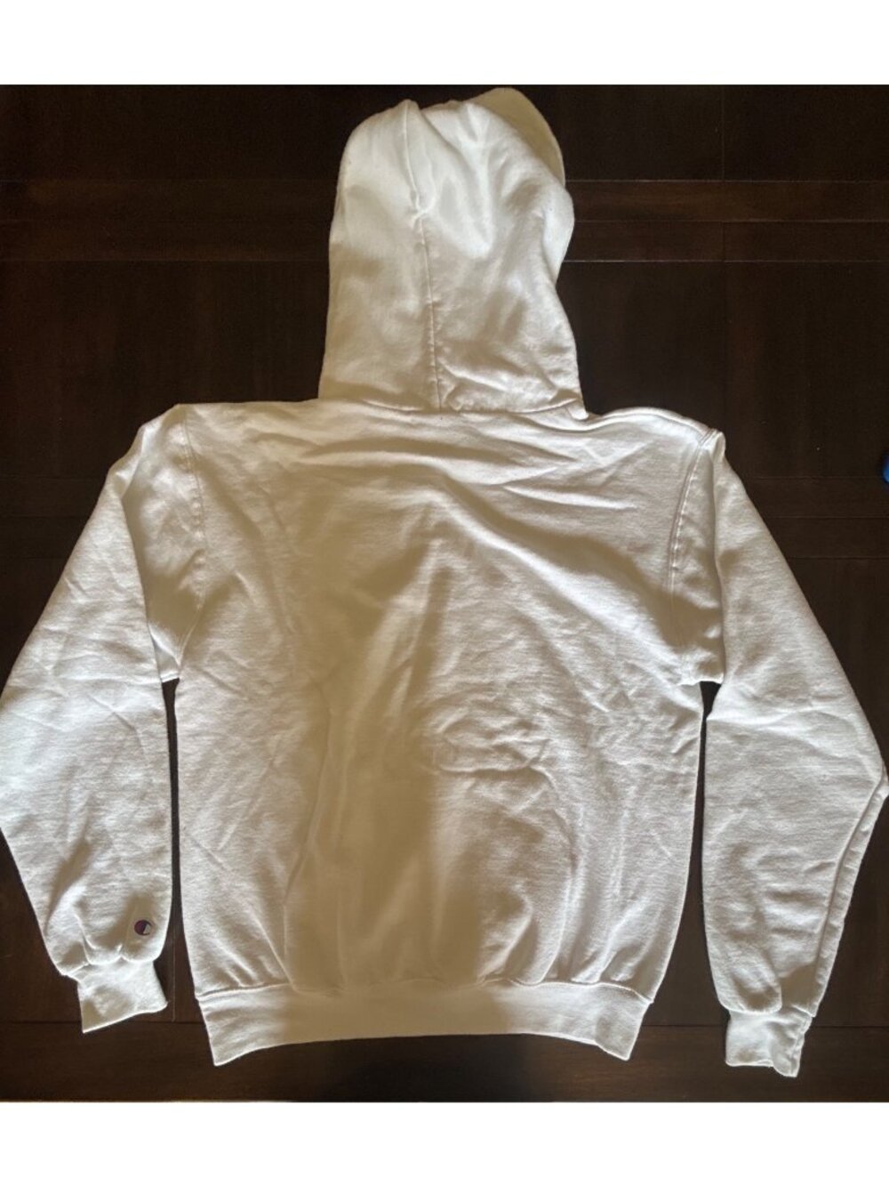 Champion Eco White "Benedictine" Hoodie Medium Red Printed Script Logo Size M - Picture 2 of 11